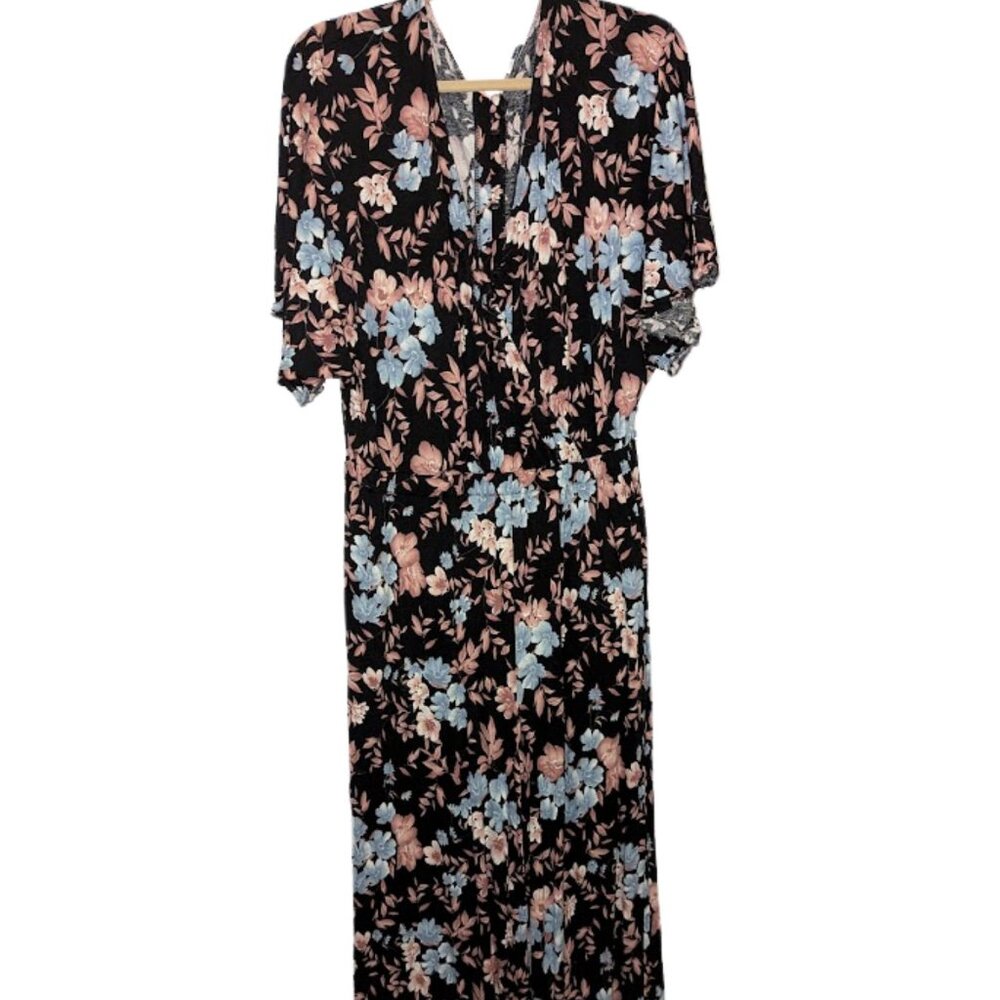 NWOT AEO American Eagle Floral Jumpsuit Women's Sz Lg Black Cottagecore Peasant